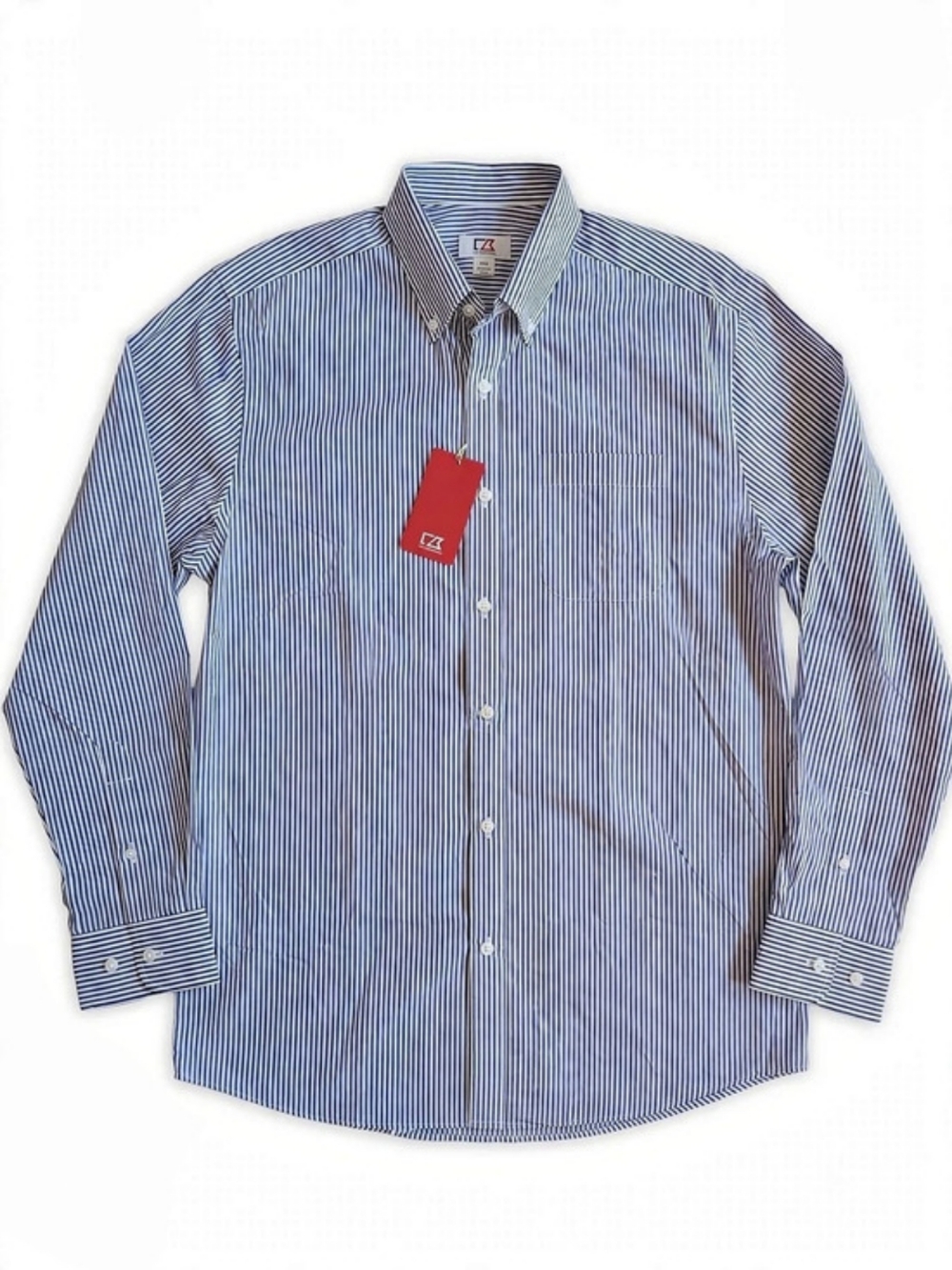 Men's Cutter & Buck Easy Care Oxford Stripe Long Sleeve Button Down Shirt Blue